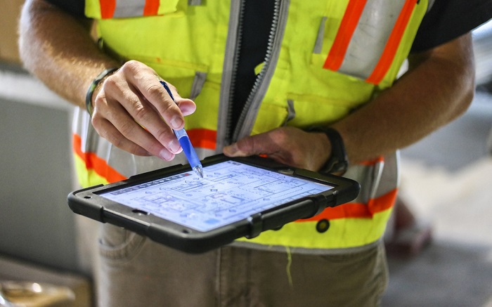 iPad on construction site