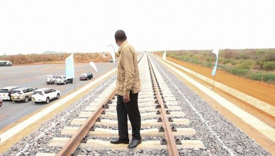 Kenya's President Uhuru Kenyatta inspects sections of Standard Gauge Railway line