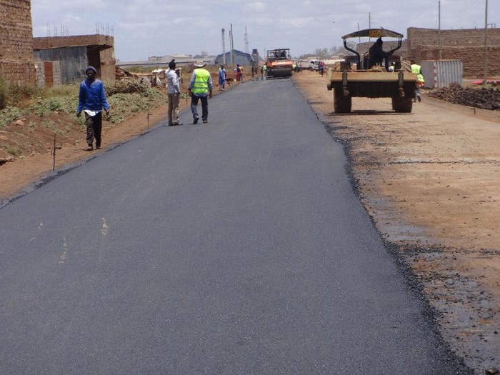 Ongoing construction on an access road in Thika town. /FILE