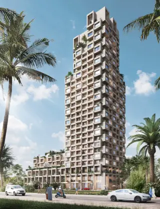 Konstruksie van Burj Zanzibar, hoogste houtstruktuur in Afrika en hoogste groen gebou in die wêreld, in die vooruitsig