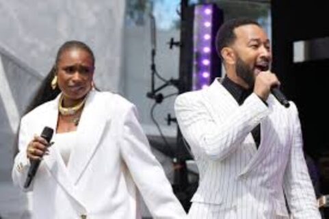 Jennifer Hudson and John Legend performing at the Obama Presidential Center opening ceremony