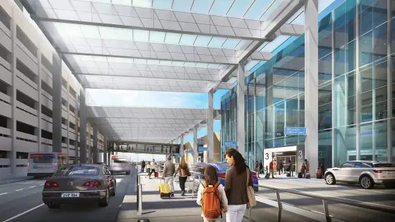 Eppley Airfield's entrance is undergoing a revitalization, featuring an enhanced and more accessible design, along with upgraded signage to create a more pleasant welcome experience for travelers.