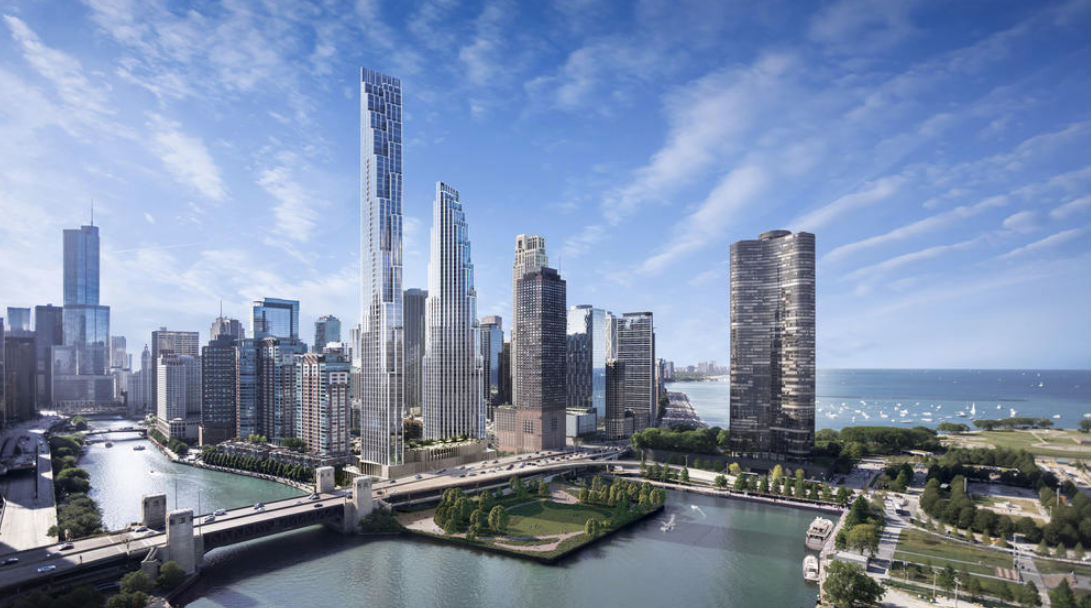 The planned 400 Lake Shore Dr. project comprises two towers emerging at the former Chicago Spire site