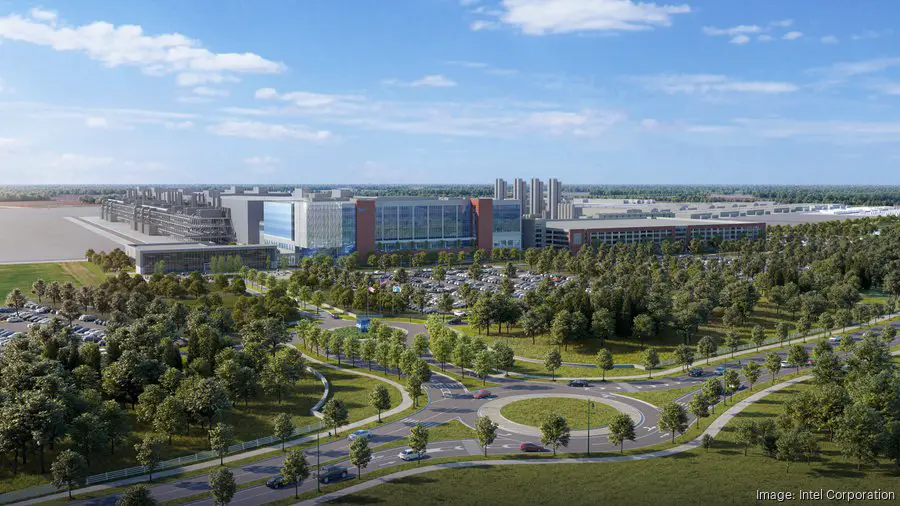 The rendering displays the designs for Intel's Ohio One Campus in Licking County.