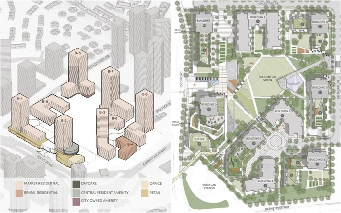 Un aperçu du plan directeur du district d'Inlet à Port Moody, anciennement nommé Coronation Park. (Wesgroup Properties)