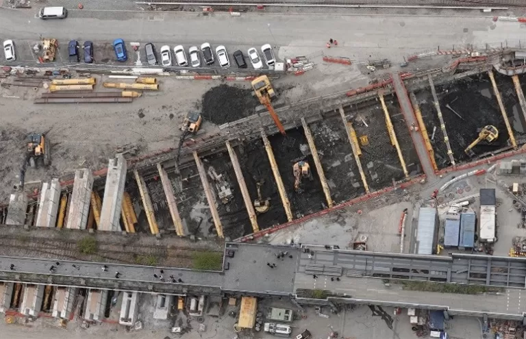 Hudson Tunnel Project Reaches Milestone at Hudson Yards Site. Overhead view of the HYCC-3 construction site.