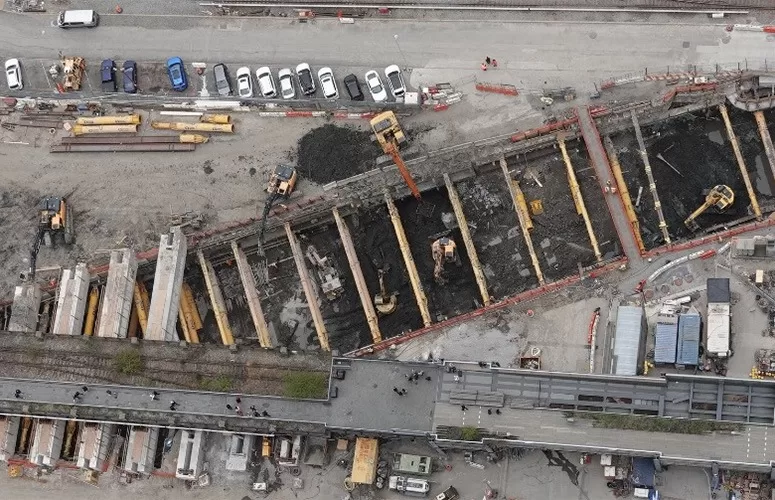 Hudson Tunnel Project Reaches Milestone at Hudson Yards Site. Overhead view of the HYCC-3 construction site.