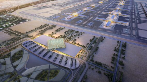 The project aims to create the world’s largest airport, featuring five parallel runways and an ultimate capacity of 260 million passengers annually, five times the size of the current Dubai International (DXB).