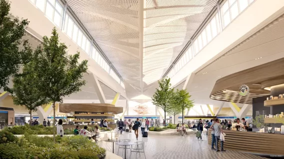 A rendering of an interior view of the new Terminal One at JFK International Airport