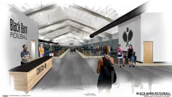 Interior rendering of Black Barn Pickleball. 