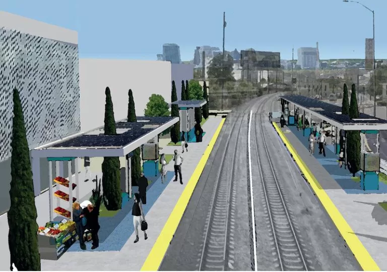 Rendering of the Dos Rios Light Rail Station in Sacramento