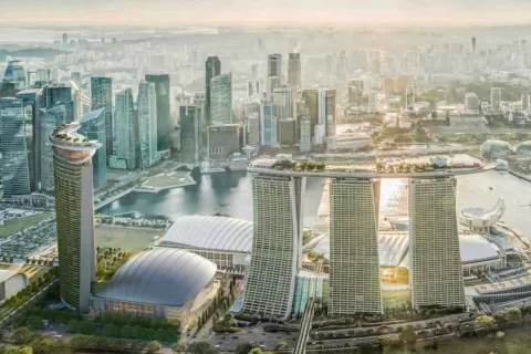 Renderings including the fourth tower at the Marina Bay Sands