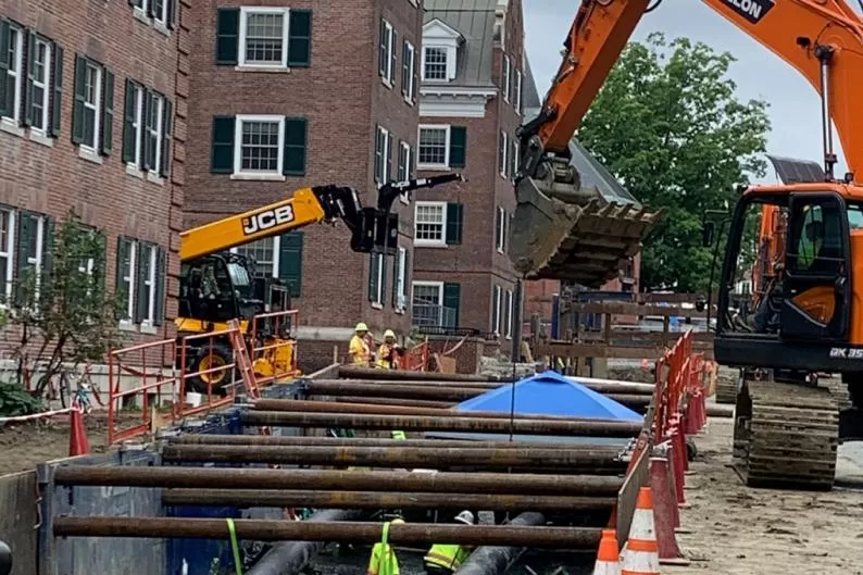 Piping work as part of Dartmouth's decarbonization project