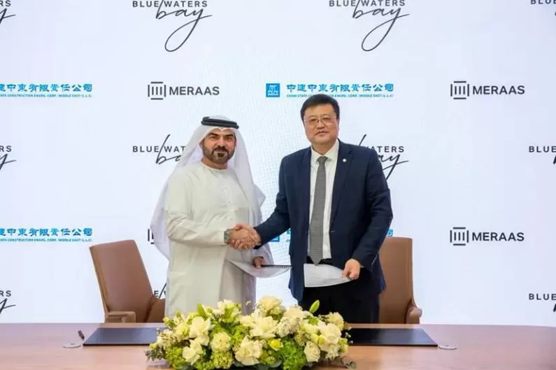 Bluewaters Bay signing ceremony. Pictures are representatives of Dubai Holding Real Estate and China State Construction Engineering Corporation (CSCEC). The AED 1bn contract is for the Bluewaters Bay development to be completed in 2027.