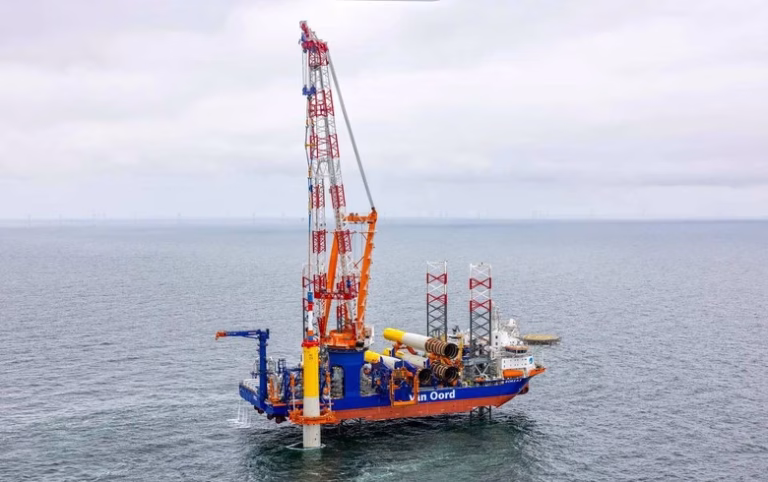First monopile foundation at Nordseecluster successfully installed off the German coast.