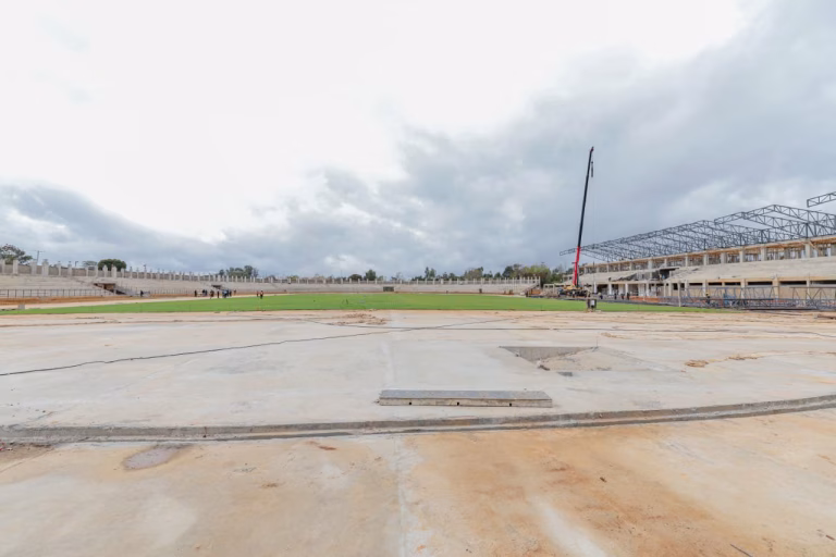 The nearly completed Ithookwe Stadium, which is now 80 percent complete.