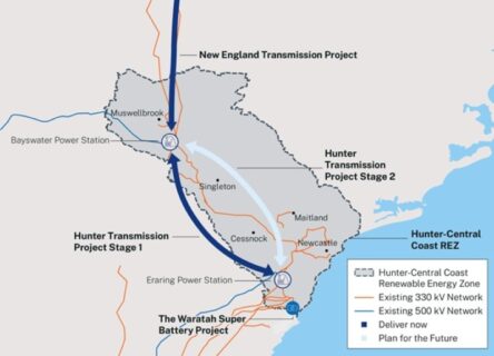 Map representation of Hunter renewable and energy storage hub in NSW, Australia