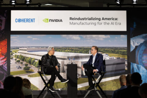 Coherent Breaks Ground on $650M Texas AI Semiconductor Facility Expansion Backed by CHIPS Funding. NVIDIA founder and CEO Jensen Huang and Coherent CEO Jim Anderson.