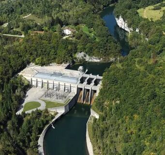 Vouglans-Saut-Mortier pumped storage facility on the Ain River in Jura, France