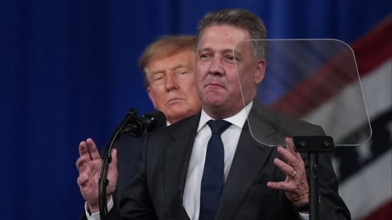 Audi’s CEO Gernot Dollner with President Donald Trump at a campaign rally in Georgia