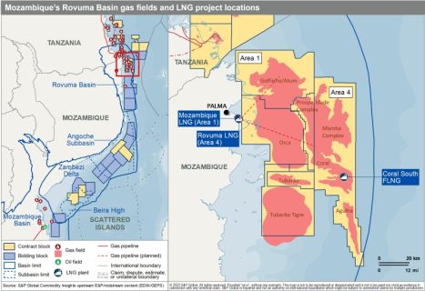 Mozambique's Rovuma gas fields and LNG project locations